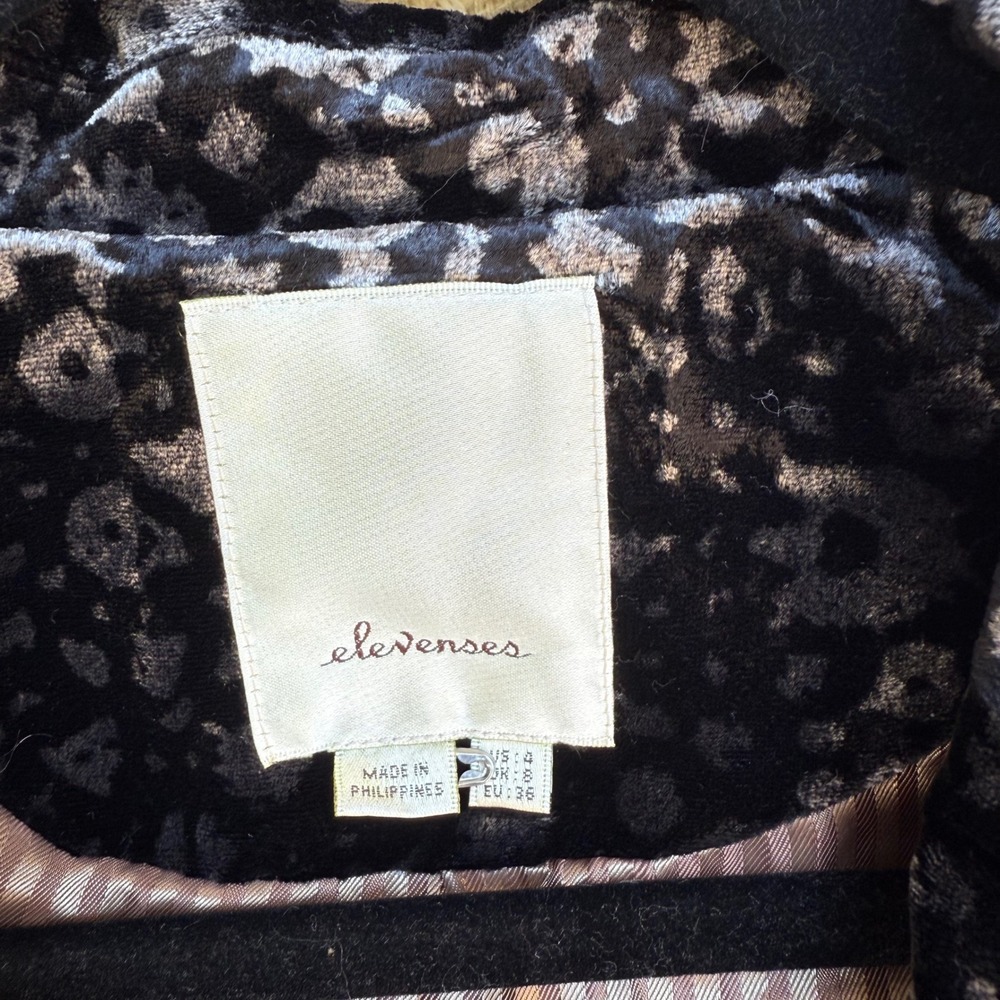 Anthropologie Elevenses Blazer Dress Jacket Lumi Velvet Velour Black Floral sz 4 - Picture 9 of 13